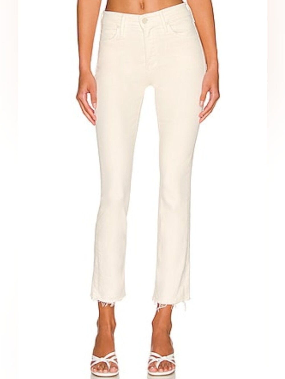 MOTHER The Mid Rise Dazzler Crop Fray Cream Puffs Ivory Jeans Size 31